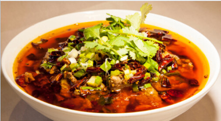 Sichuan style boiled beef in firey sauce
